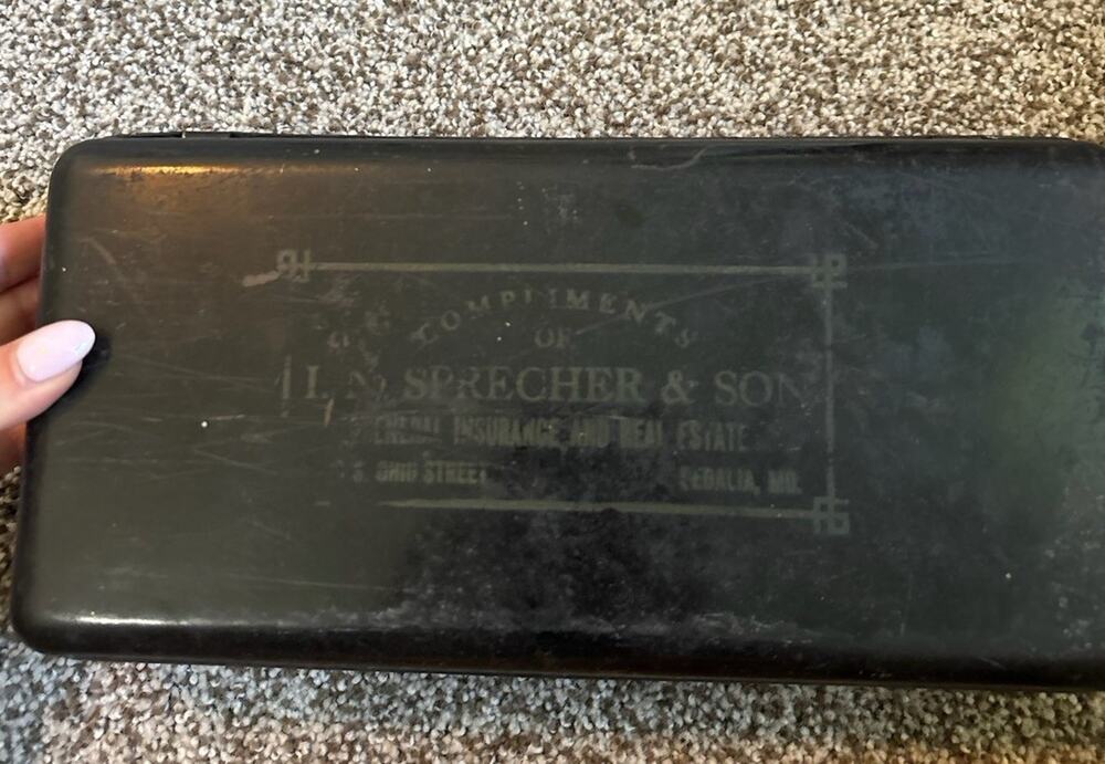 Antique Metal lockbox document Insurance 11.5" x 5.5" 2.25 Sedalia MO
